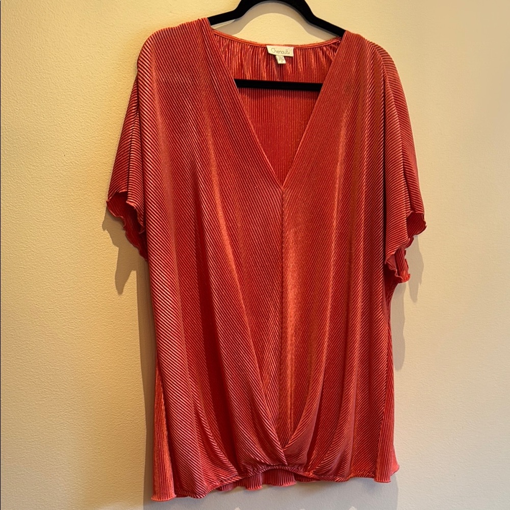 Women's Coral V-Neck Blouse | Chenault | 1X